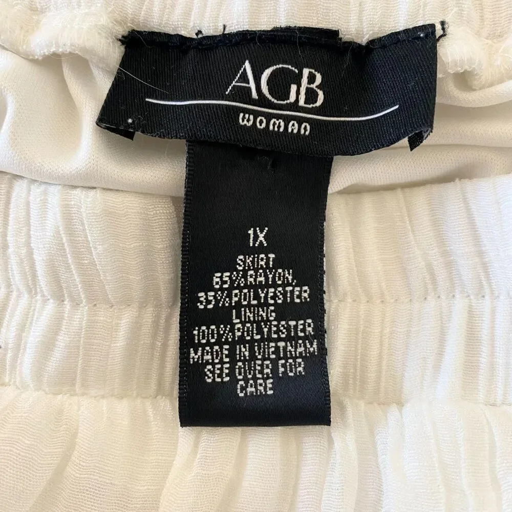 Agb Boho Cottage Core Asymmetric White Midi Maxi Skirt Plus Size 1X - Picture 4 of 4